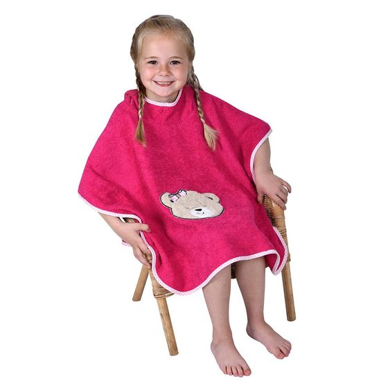 Wörner Bade-Poncho 75 x 60 cm - Teddykopf - Beere
