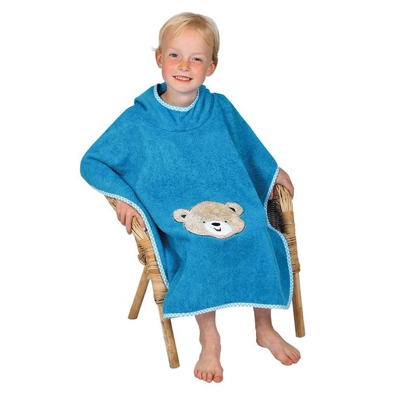 Wörner Bath poncho 75 x 60 cm - Teddy head - Petrol