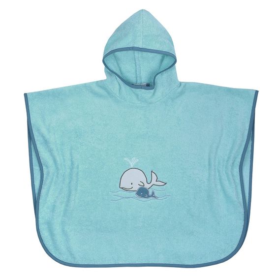 Wörner Bade-Poncho GOTS 75 x 60 cm - Walfamilie - Kristallblau