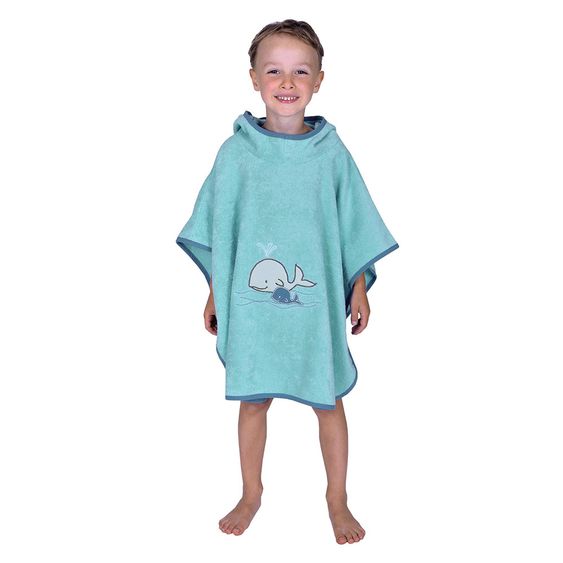 Wörner Bade-Poncho GOTS 75 x 60 cm - Walfamilie - Kristallblau