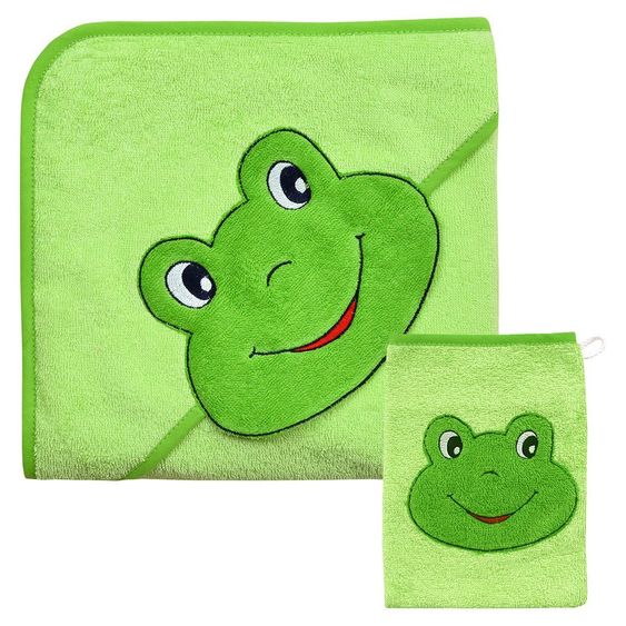 Wörner Confezione regalo Asciugamano con cappuccio e guanto di lavaggio - Rana Lime