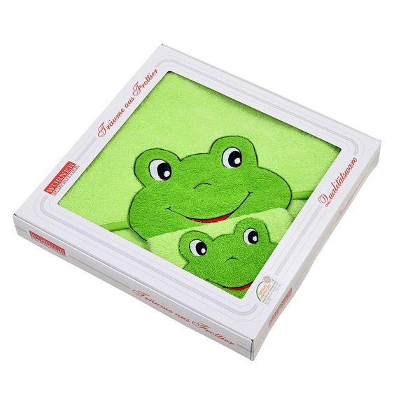 Wörner Confezione regalo Asciugamano con cappuccio e guanto di lavaggio - Rana Lime