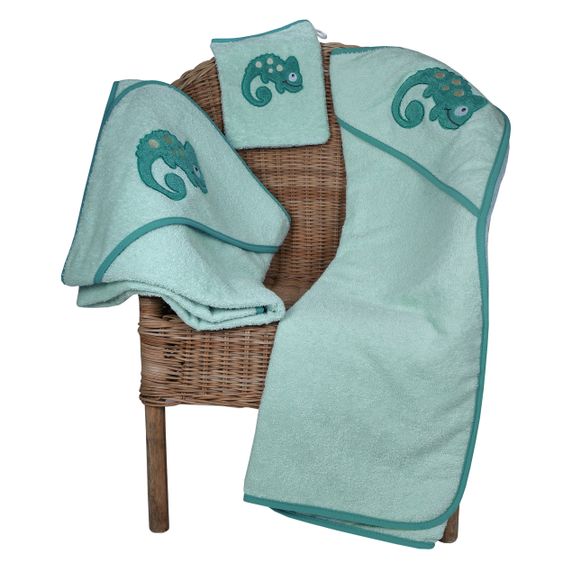 Wörner Hooded bath towel 100 x 100 cm - embroidery lizard - mint