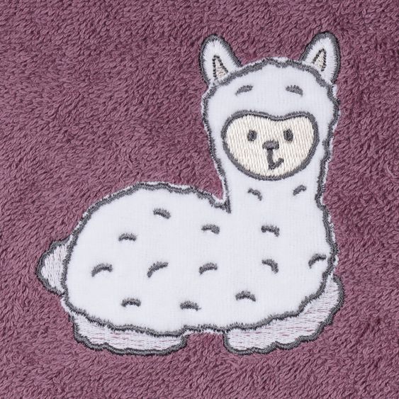 Wörner Hooded bath towel 100 x 100 cm - embroidery llama - mauve