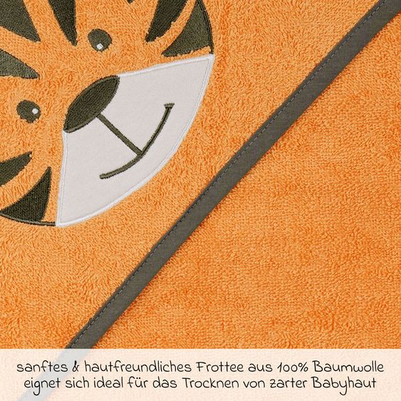 Wörner Kapuzenbadetuch 100 x 100 cm - Stickerei Tiger - Orange