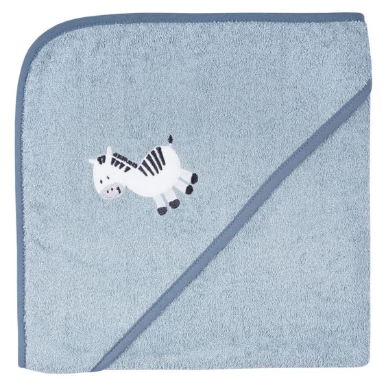 Wörner Hooded bath towel 100 x 100 cm - embroidery zebra - steel blue