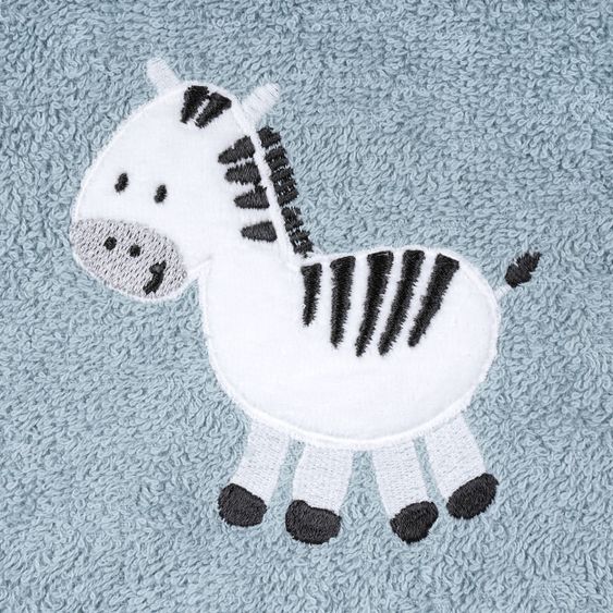 Wörner Hooded bath towel 100 x 100 cm - embroidery zebra - steel blue