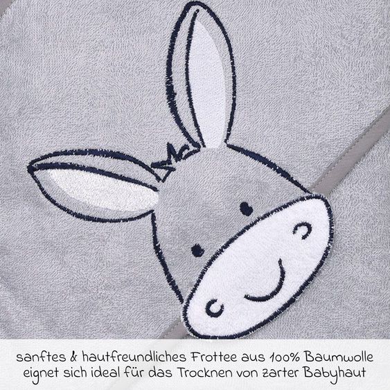 Wörner Kapuzenbadetuch 80 x 80 cm - Esel Hellgrau