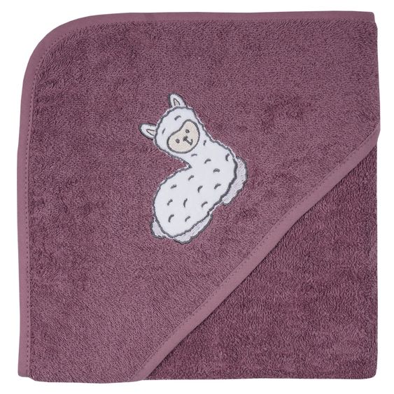 Wörner Kapuzenbadetuch 80 x 80 cm - Stickerei Lama - Mauve