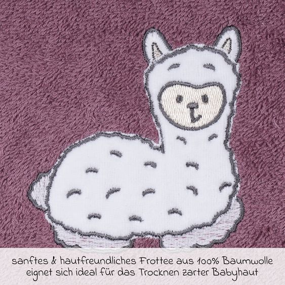 Wörner Kapuzenbadetuch 80 x 80 cm - Stickerei Lama - Mauve