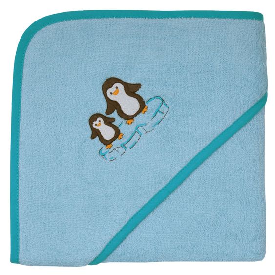 Wörner Kapuzenbadetuch 80 x 80 cm - Stickerei Pinguine - Eisblau