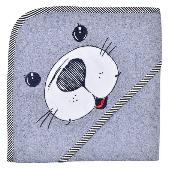 Wörner Asciugamano con cappuccio 80 x 80 cm - Ricamo Seal Grigio