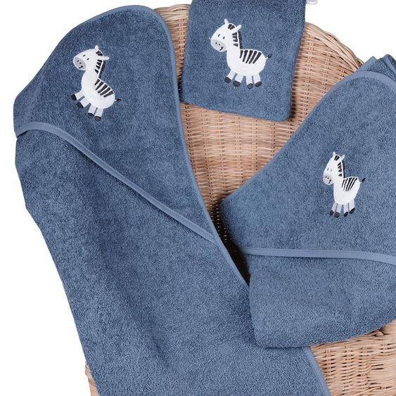 Wörner Asciugamano con cappuccio 80 x 80 cm - Ricamo Zebra - Blu scuro