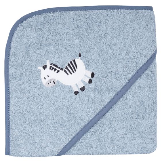 Wörner Kapuzenbadetuch 80 x 80 cm - Stickerei Zebra - Stahlblau