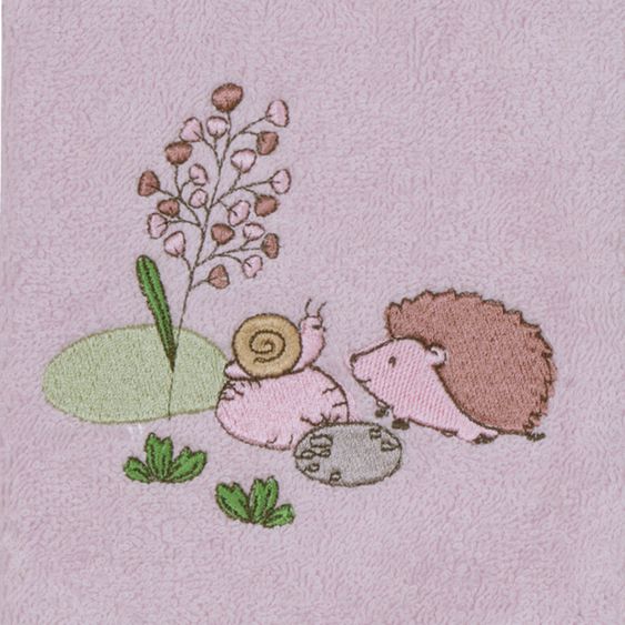 Wörner Kapuzenbadetuch aus Bio-Baumwolle 80 x 80 cm - Stickerei Igel / Schnecke - Rosa