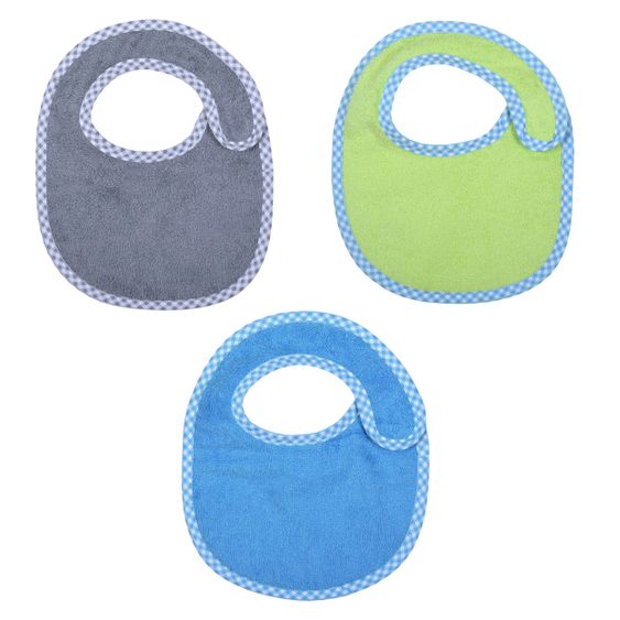 Wörner Klett-Lätzchen 3er Pack - Grau / Blau / Grün