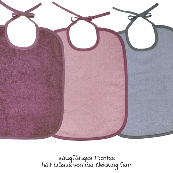 Wörner Riesen-Bindelätzchen 3er Pack 32 x 40 cm - Altrosa-Grau