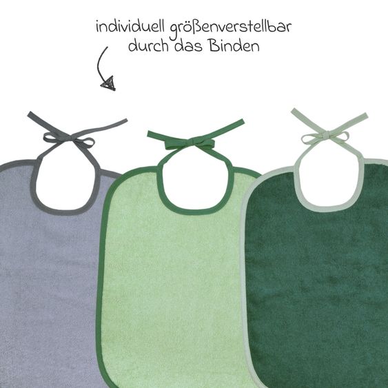 Wörner Riesen-Bindelätzchen 3er Pack 32 x 40 cm - Grün-Grau