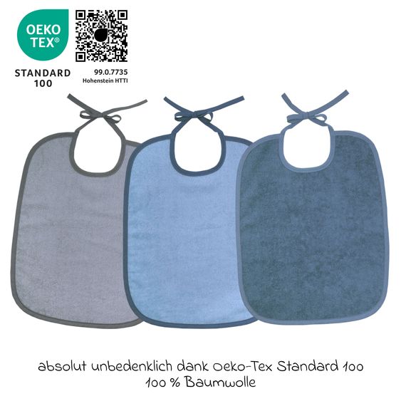 Wörner Riesen-Bindelätzchen 3er Pack 32 x 40 cm - Stahlblau-Grau