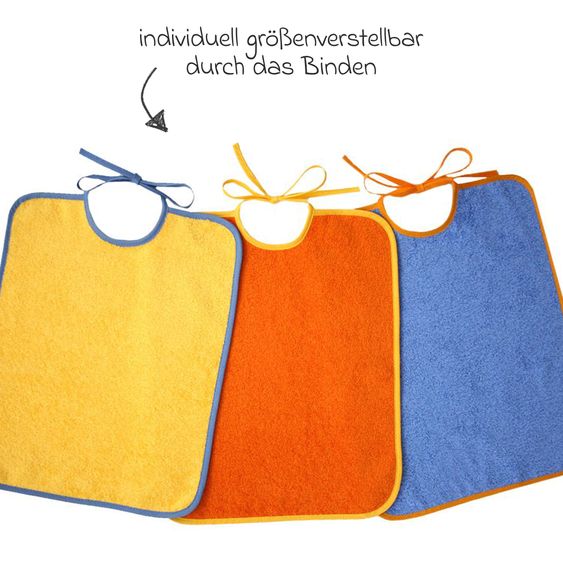 Wörner Riesen-Bindelätzchen 3er Pack - Gelb Orange Blau