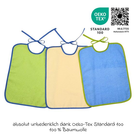 Wörner Riesen-Bindelätzchen 3er Pack -  Grün Gelb Blau