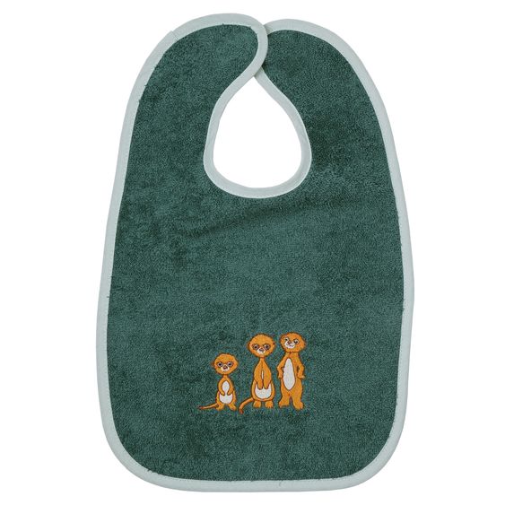 Wörner Giant velcro bib 30 x 45 cm - embroidery meerkat - pine green