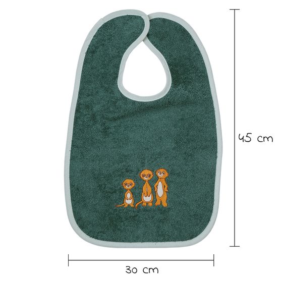 Wörner Giant velcro bib 30 x 45 cm - embroidery meerkat - pine green