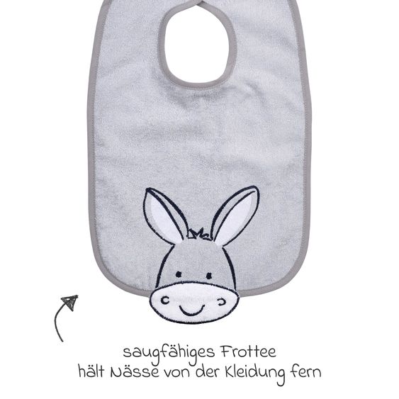 Wörner Riesen-Klettlätzchen 30 x 45 cm - Stickerei Esel - Hellgrau