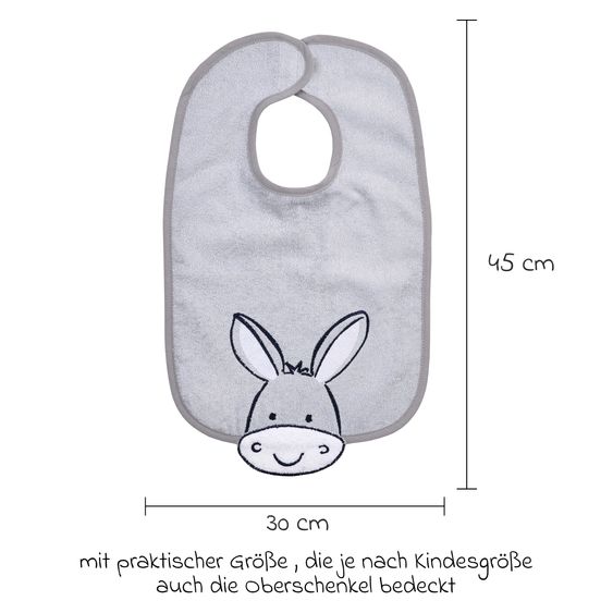 Wörner Riesen-Klettlätzchen 30 x 45 cm - Stickerei Esel - Hellgrau