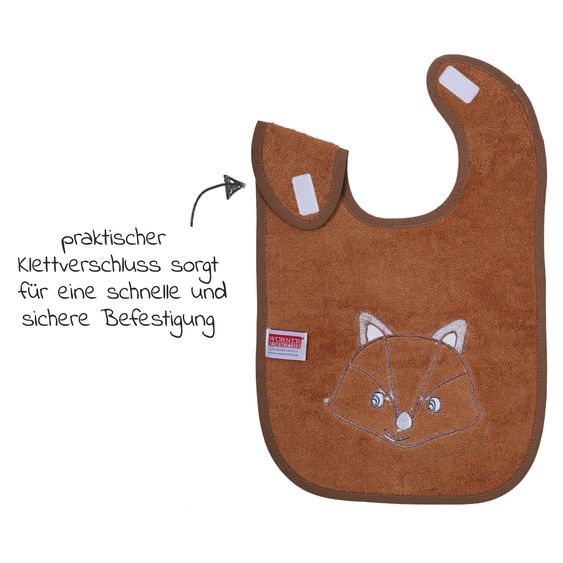 Wörner Riesen-Klettlätzchen 30 x 45 cm - Stickerei Fuchs - Hellbraun
