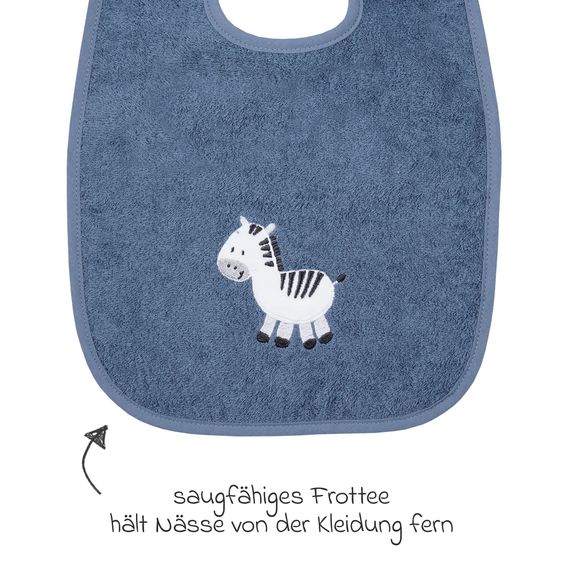 Wörner Riesen-Klettlätzchen 30 x 45 cm - Stickerei Zebra - Dunkelblau