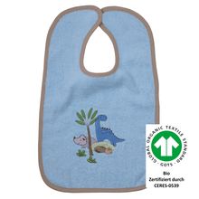 Riesen-Klettlätzchen aus Bio-Baumwolle 30 x 45 cm - Stickerei Dino - Hellblau