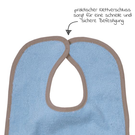 Wörner Riesen-Klettlätzchen aus Bio-Baumwolle 30 x 45 cm - Stickerei Dino - Hellblau