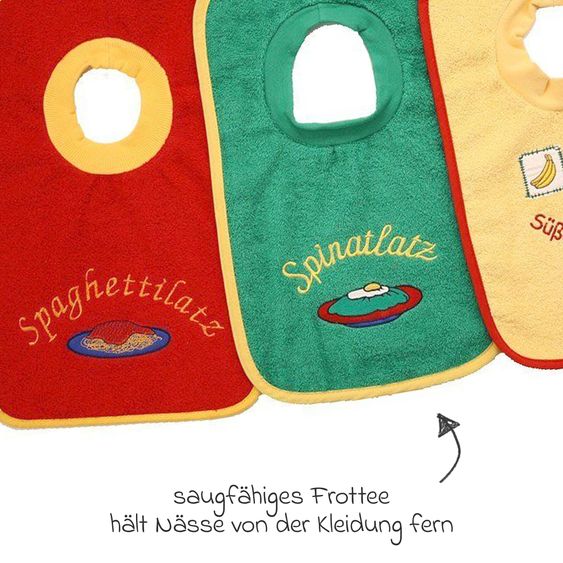 Wörner Riesen-Schlupflätzchen 3er Pack - Rot Grün Gelb