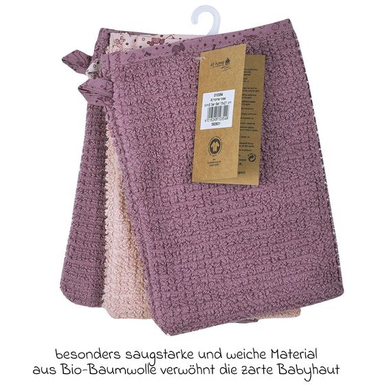 Wörner Guanto da lavaggio 3 confezioni in cotone organico - Llama - Malva