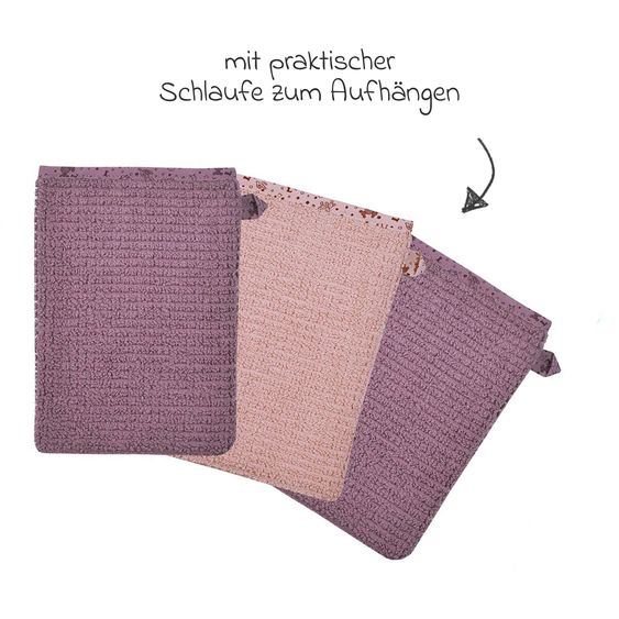 Wörner Guanto da lavaggio 3 confezioni in cotone organico - Llama - Malva