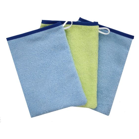 Wörner Waschhandschuh 3er Pack - Uni Blau Lind