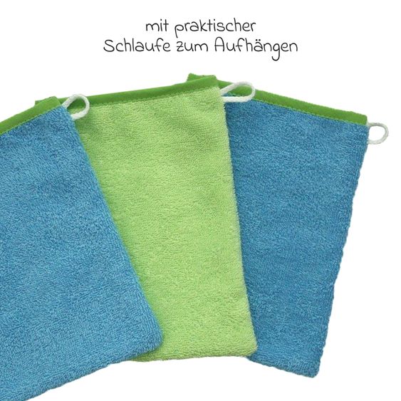 Wörner Waschhandschuh 3er Pack - Uni Limone Ozean