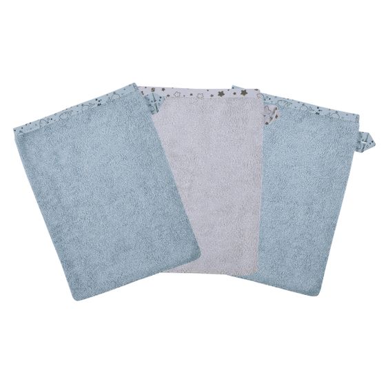 Wörner Waschhandschuh 3er Pack - Wal - Stahlblau