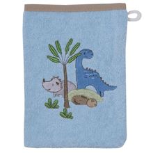 Waschhandschuh aus Bio-Baumwolle - Stickerei Dino - Hellblau