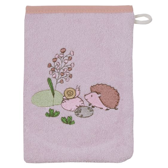 Wörner Waschhandschuh aus Bio-Baumwolle - Stickerei Igel / Schnecke - Rosa