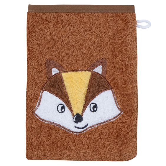 Wörner Waschhandschuh - Stickerei Fuchs - Hellbraun
