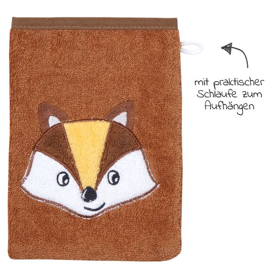 Wörner Waschhandschuh - Stickerei Fuchs - Hellbraun