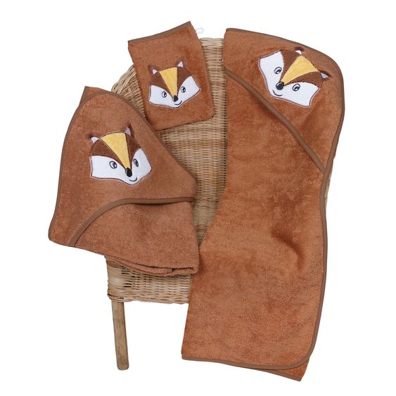 Wörner Waschhandschuh - Stickerei Fuchs - Hellbraun