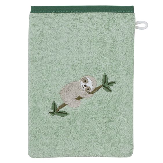 Wörner Guanto di lavaggio - ricamo bradipo - verde oliva chiaro