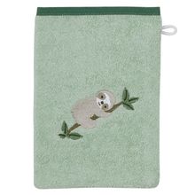 Guanto di lavaggio - ricamo bradipo - verde oliva chiaro