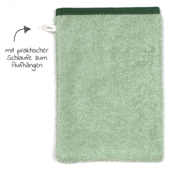 Wörner Guanto di lavaggio - ricamo bradipo - verde oliva chiaro