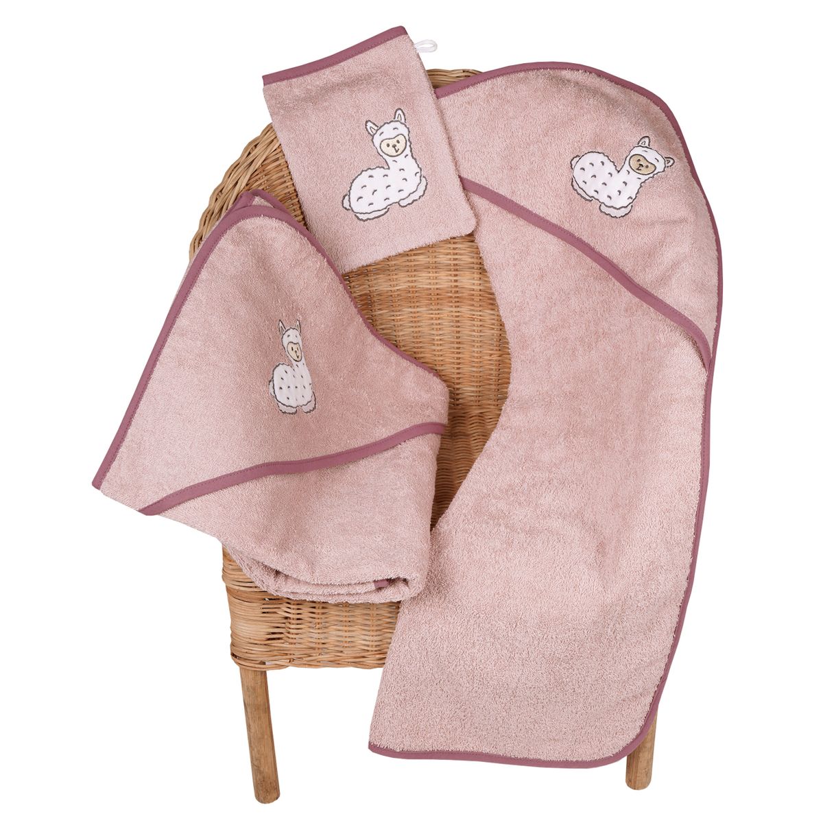 Wörner Waschhandschuh - Stickerei Lama - Altrosa