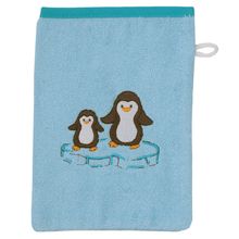 Waschhandschuh - Stickerei Pinguine - Eisblau