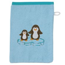 Waschhandschuh - Stickerei Pinguine - Eisblau